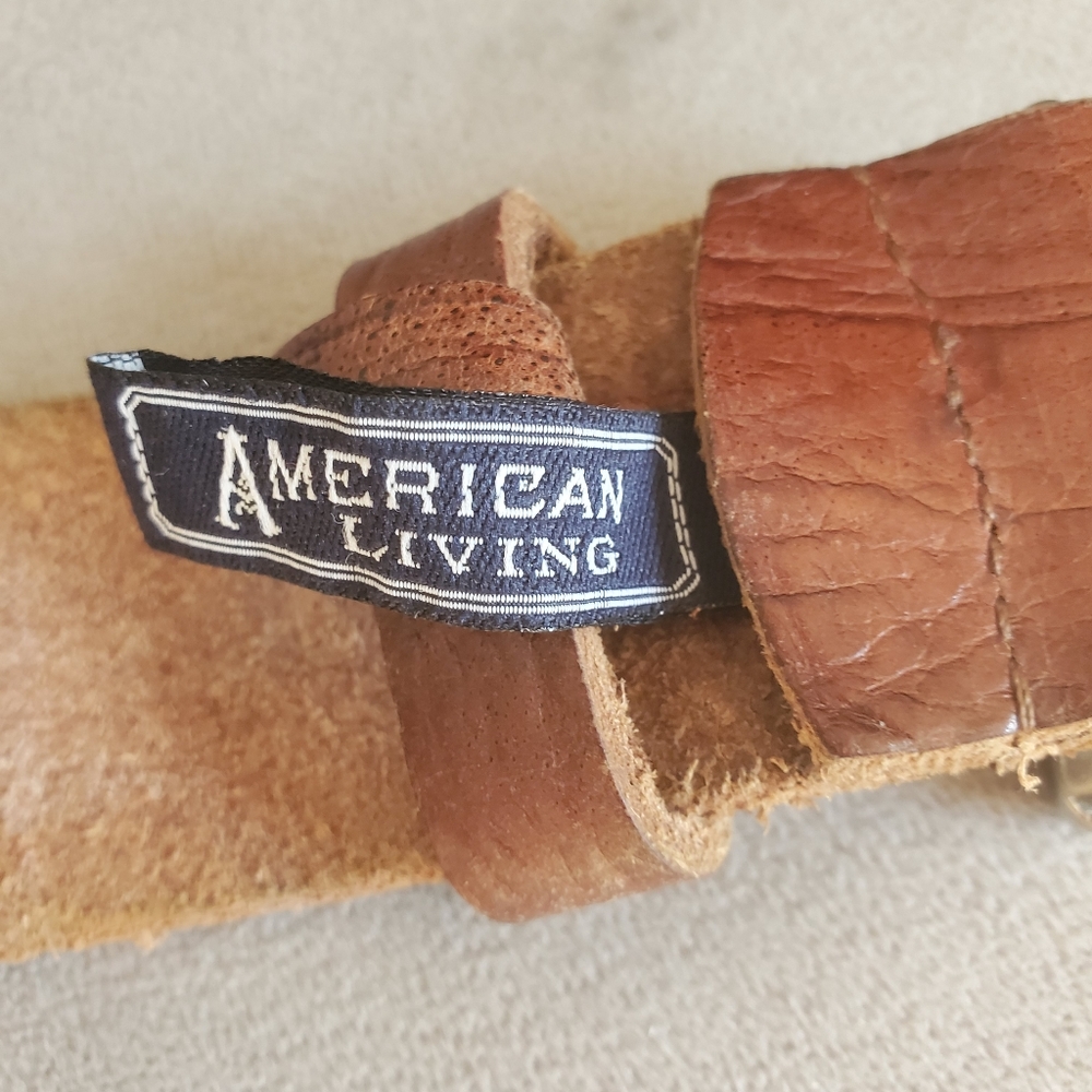 American Living Genuine Leather Men's Belt Size M  brown Eagle Metal Buckle - Picture 5 of 8